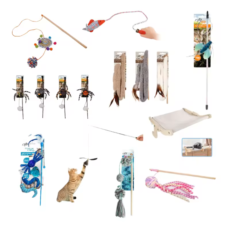New Style Magnetic Cat Teaser Wand Toy Plastic Pole Feather Cat Teaser Glitter Cat Teaser Stick